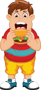 吃汉堡小男孩有趣的胖子卡通吃汉堡插画