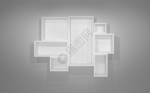 灰墙上的白架子和影子陈列柜网格框架内阁空间白色车厢细胞架子空白背景图片
