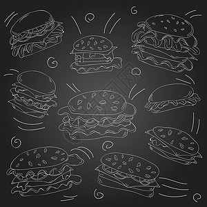 快餐汉堡涂鸦 se剪贴嘶嘶卡通片涂鸦小吃手绘蔬菜菜单派对饮料插画