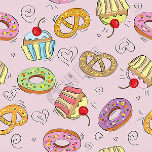 花纹面妆无缝矢量花纹蛋糕织物墙纸庆典艺术绘画食物插图美味饼干包装插画