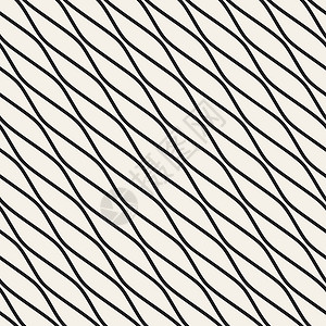 矢量无缝黑白对角波浪线格子装饰插图织物条纹艺术曲线网络装饰品墙纸背景图片