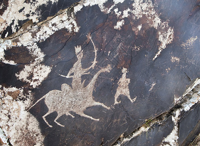 乌兹别克斯坦Sarmishsay的Petroglyph撒娇历史性悬崖精神国家地标岩画公园艺术历史背景图片