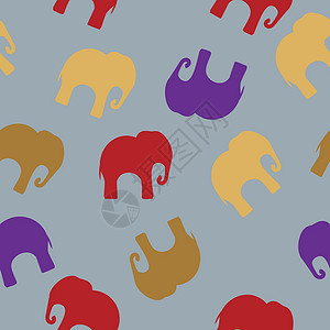 纺织书籍封面包装用彩色大象的无缝图案动物打印荒野哺乳动物乐趣纺织品宠物婴儿红色蓝色背景图片