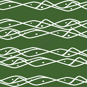 无缝抽象水平线条图案背景海浪曲线装饰品细胞插图纺织品绿色白色艺术格子背景图片