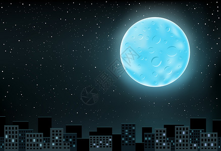 蓝色月亮在城市上空背景图片