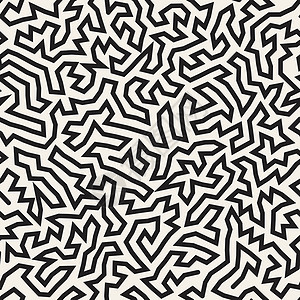 不规则的迷宫线 矢量无缝黑白图案织物纺织品打印包装装饰品条纹创造力装饰风格谜语插画