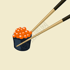 前面放着筷子握着滚架框架 零食概念说明酒吧文化厨房筷子插图太阳叶子海鲜饮食食物插画