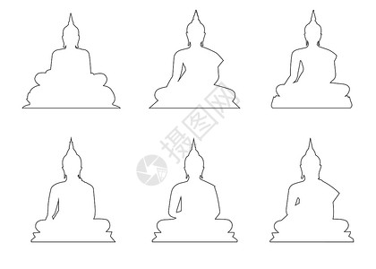 泰国佛头佛像白色背景的佛像路径集插画