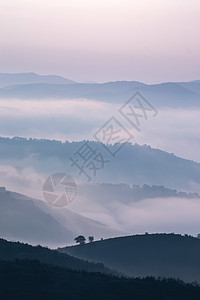 清晨的迷雾山天气天堂环境旅行爬坡远景情绪场景天空地平线图片