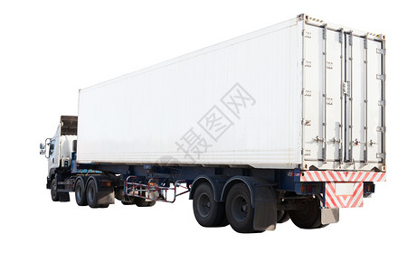 白色集装箱卡车孤立背景用于工业用地的化工用地背景