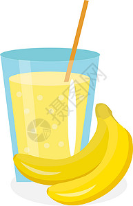 一杯香蕉汁 新鲜隔离在白色背景上 鸡尾酒冰沙 它制作图案矢量插画