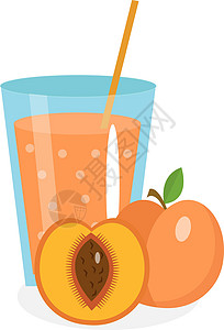 李子一杯一杯桃汁 新鲜隔离在白色背景上 水果和图标 喝 蜜饯 杏鸡尾酒冰沙 矢量图插画