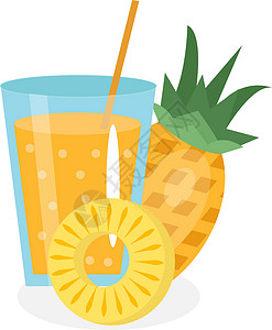 一杯菠萝汁 新鲜隔离在白色背景上 水果和图标 喝 蜜饯 鸡尾酒冰沙 矢量图插画
