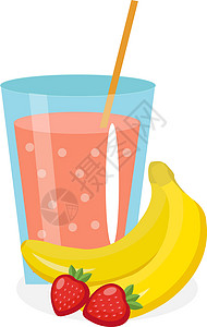 香蕉汁一杯香蕉草莓汁 新鲜的 和孤立在白色背景上 它制作图案矢量插画