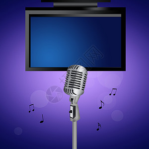 卡拉OK插图乐趣唱歌阅读电视麦克风监视器快乐音乐歌手音符背景图片