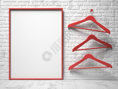 三红衣架和空白画布晋升家庭销售帆布插图小样展览配饰地面海报背景图片