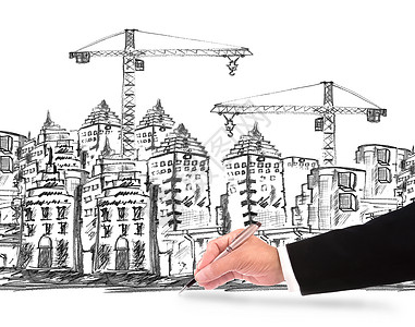 商务人士手写关于建筑施工草图的作品 (签名)背景图片