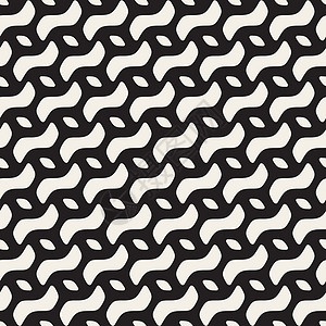 白色椭圆矢量无缝黑色和白色圆形几何图案织物对角线装饰马赛克蕾丝格子波浪状椭圆创造力风格插画