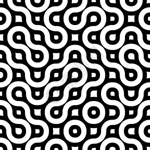 无缝黑色和白色 Maz织物曲线条纹圆圈正方形绳索装饰圆形墙纸几何背景图片