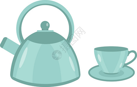 茶壶和杯杯图标矢量平板风格 孤立于白色背景中 插图背景图片
