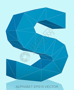 蓝色数字0具有反射的抽象蓝色 3D 多边形 S  EPS 10 矢量英语字体字母插图收藏凸版数字创造力几何学阴影插画