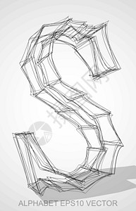 矢量图的墨水速写 S  手绘 3D S黑色绘画金属插图艺术字母白色数字草图阴影背景图片