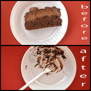 深巧克力蛋糕食物盘子可可甜点咖啡杯白色背景图片
