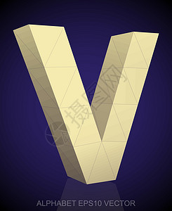具有反射的抽象黄色 3D 多边形 V  EPS 10 矢量英语收藏阴影蓝色插图字体字母坡度创造力三角形背景图片