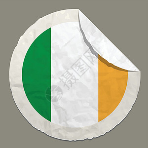 爱尔兰在纸贴标签上的旗帜背景图片