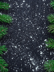 冬季下雪时的Xmas树枝黑色空间背景背景图片