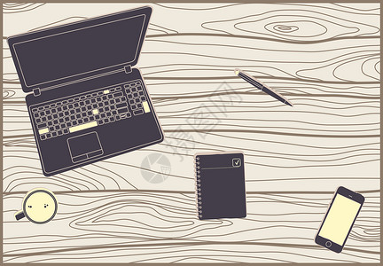 木桌面素材在一张木桌上的办公室科目插画