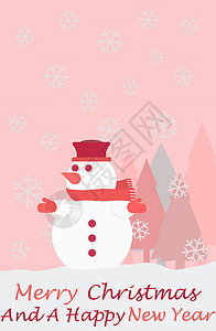 雪人圣诞树雪花和圣诞快乐和新年快乐的话背景图片