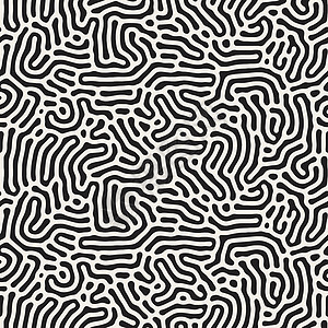 迷宫式图案设计有机不规则圆形线条 矢量无缝黑白图案打印纺织品条纹几何学风格插图迷宫艺术装饰圆圈插画