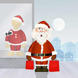 圣诞老人去购物销售量礼物价格商业插图横幅折扣产品快乐零售背景图片