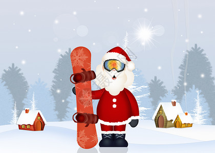 带雪板的圣诞老人面具庆典运动插图滑雪板滑雪男人滑雪者背景图片