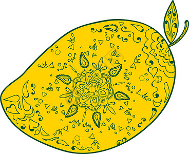 芒果水果曼达拉艺术品平衡径向插图热带食物几何图案几何学叶子背景图片