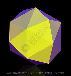 抽象几何低聚黄色八面体  EPS 10矢量图测量等距黑色三角形坡度插图反射几何学多边形数字背景图片