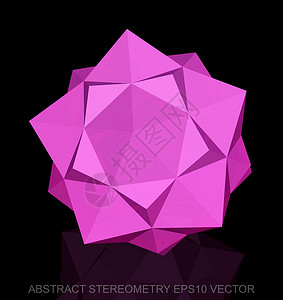 抽象立体低聚粉红色十二面体  EPS 10矢量图反射三角形黑色多边形数字粉色插图测量几何学等距背景图片