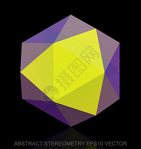 抽象立体低聚黄色八面体  EPS 10矢量图几何学测量插图等距反射多边形数字黑色三角形坡度背景图片