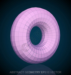 圆环面抽象立体低聚粉红色环面  EPS 10矢量图测量粉色几何学反射多边形长方形插图等距蓝色戒指插画