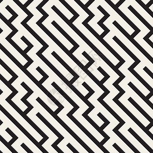 不规则的迷宫线 矢量无缝黑白图案黑色路线创造力倾斜装饰纺织品打印插图正方形风格背景图片
