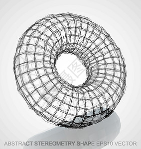 抽象立体形状墨水速写环面 手绘 3D 多边形环面  EPS 10矢量图创造力插图几何学中风黑色圆环白色反射圆圈金属设计图片