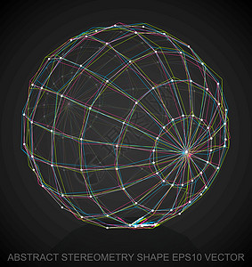网形状抽象几何形状多色速写球体 手绘 3D 多边形球体  EPS 10矢量图金属创造力草图数字几何学长方形测量等距插图反射插画