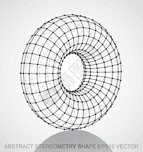 绘画网格素材抽象立体形状 黑色素描环面 手绘 3D 多边形环面 EPS 10 矢量创造力反射网格插图白色圆圈绘画圆环节点艺术设计图片