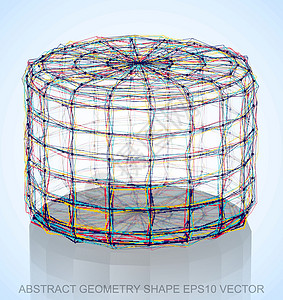 网形状抽象几何形状多色速写圆柱体 手绘 3D 多边形圆柱体  EPS 10矢量图金属草图反射插图艺术数字等距铅笔网格中风插画