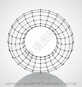 抽象几何形状黑色速写环面 手绘 3D 多边形环面  EPS 10矢量图戒指框架草图插图节点白色铅笔艺术绘画等距设计图片