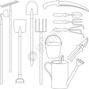 花园修枝剪用于在花园中工作的整套手工工具的矢量工具插画