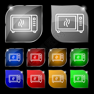 烤箱按钮微波炉图标符号 一组有色调的10个多彩按钮 矢量插画