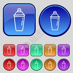 鸡尾酒振动器图标符号 一组12个旧按钮用于设计 矢量插画