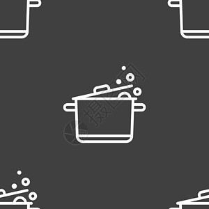 锅图标标志 灰色背景上的无缝模式 韦克托沙锅插图厨房盘子按钮餐厅平底锅火锅艺术用具背景图片
